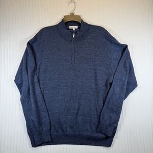Peter Millar Sweater Mens XXL Blue Mock Neck 1/4 Zip Long Sleeve Soft Wool Blend